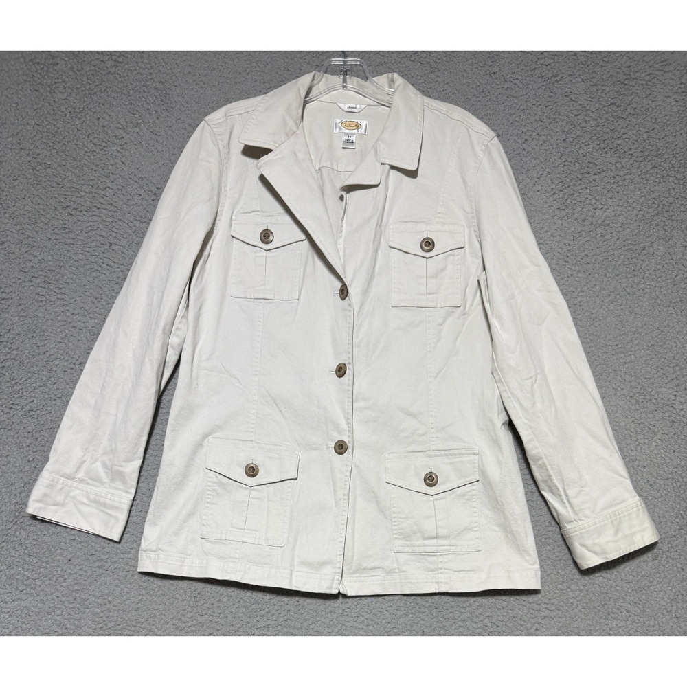 Talbots Womens White Classic Utility Jacket Size 14 Chic Preppy no belt